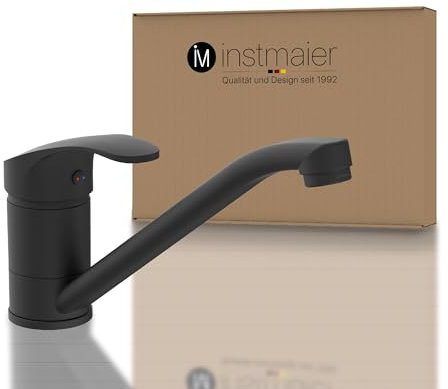 instmaier Vera | Küchenarmatur 360° schwenkbar | Schwarz matt | Wasserhahn Küche | Mischbatterie für die Küche | Armatur Spüle | Spültischarmatur mit Einhebelmischer |