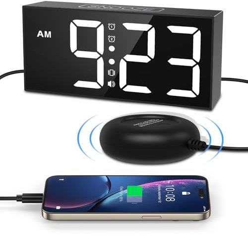 LOFICOPER Vibrationswecker, Lauter Wecker mit Bettschüttler, 7,5 LED-Bildschirm, 3 Alarmmodi, Duale Alarme, 5 Dimmer, 4 Lautstärken, Snooze, für Tiefschläfer, Hörgeschädigte