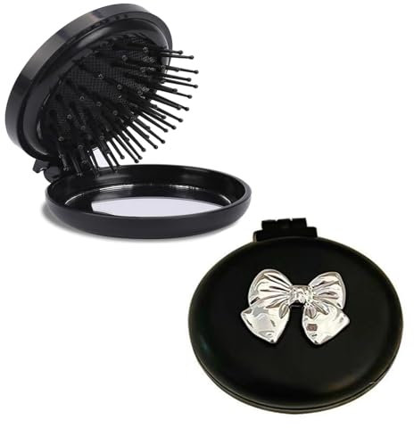 2 Pcs Foldable Travel Mirror Hair Brushes, Portable Massage Comb, Suitable for Travel Women and Girls