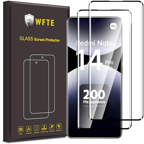 WFTE [2-delat härdat glas till Xiaomi Redmi Note 14 Pro 5G/Poco X7 3D-heltäckande skärmskydd [9H hårdhet] [ reptålig][fingeravtrycksskydd] skärmskydd för (svart)