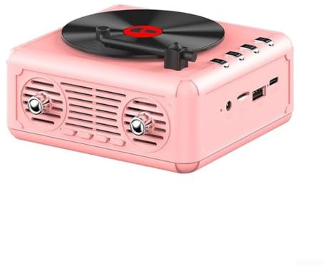 babominimer USB DC 5V Retro Speaker Wireless Subwoofer, Portable Player, Speakerphone, Great for Outdoor Party or Travel (Pink)
