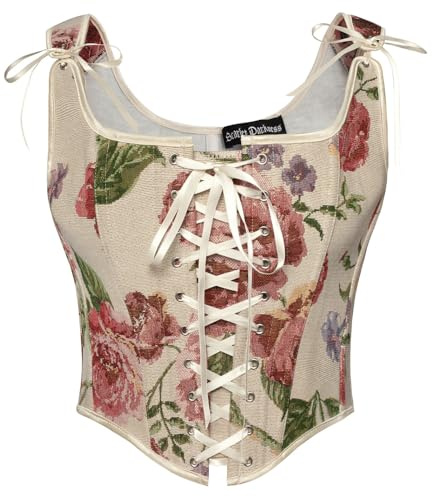 SCARLET DARKNESS Women's Floral Corset Top Cottagecore Vest Overbust Bustier Lace-up Vintage Medieval Renaissance Corsets