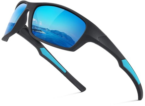 suoso Sportbrille-Herren-Damen-Sport Sonnenbrille-Polarisierte-UV400 Schutz-Sunglasses-Men-Women-Sonnenbrille Schwarz-Fahrradbrille-Rennrad brille，2-Schwarz-Eisblau
