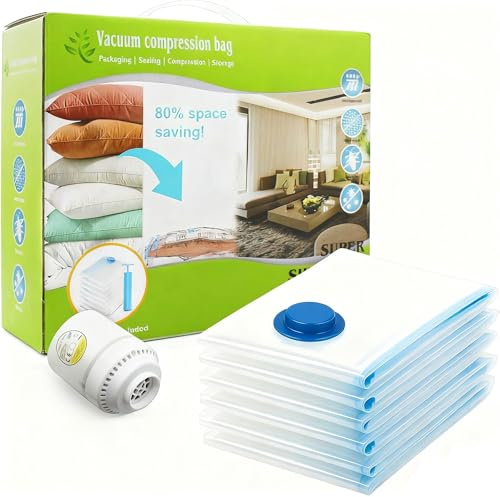 6Jumbo Vakuumbeutel mit Pumpe (100x80cm) Aufbewahrungsbeutel mit Luftdichtem Ventil Vakuumbeutel für Kleidung Bettdecken Kleidung Reise