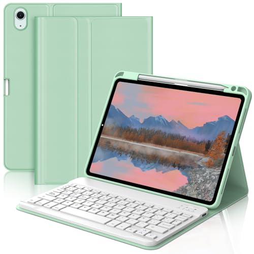 Occtingkind Funda con Teclado para iPad Air 11 M2 2024/M3 2025, Teclado Español Ñ Desmontable Bluetooth y Funda de Diseño Minimalista 360° para Air 11 Pulgadas (M2 2024/M3 2025), Verde Claro