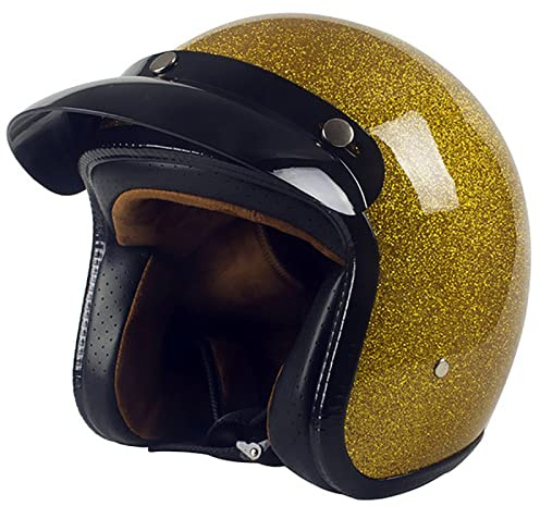 Halbhelm Brain, Cap Motorradhelm Vintage Harley Jethelm 3/4 Helm MäNner Und Frauen Vier Jahreszeiten Mopedhelme FüR Cruiser Chopper Scooter Moped (Gold,XL=（61~62cm）)