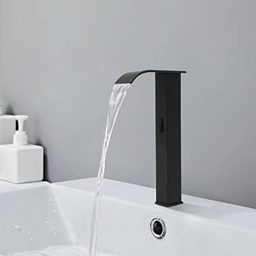 Wasserhahn mit Sensor, Automatischer Induktion Wasserhahn mit Einstellbar Temperatur 0-80°C, Erfassungsabstand 10cm, Berührungslose Badarmatur für Küche Badezimmer, Schwarz