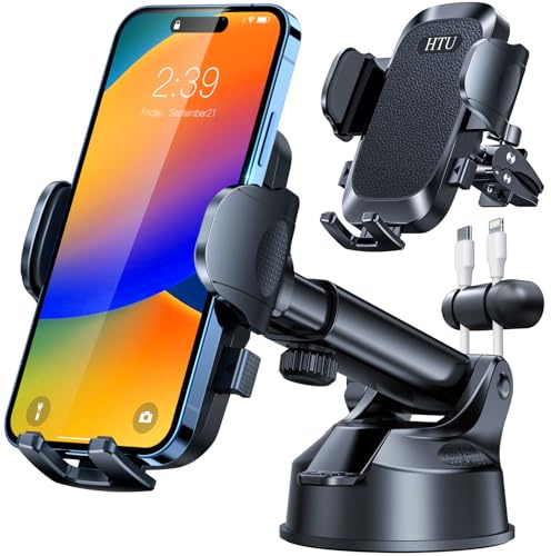 HTU【Militär-Klasse】Handyhalterung Auto, 4 in 1 Handyhalter mit【Stärkst Saugnapf & Clip】 Tragfähigkeit 36kg, 360° Drehbar Kfz Autohalterung für iPhone Samsung Galaxy Google Pixel,Tiefschwarz