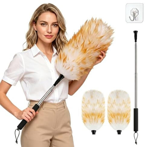 Plumero de Lana Extensible hasta 190 cm. Ideal para Superficies Altas y Muebles Delicados. Lavable y No Raya