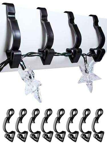 BYSMAH 24 Pack Giant Gutter Hooks for Outdoor Lights, Outdoor Christmas Light Clips Gutter Hangers for Hanging Outdoor String Icicle Curtain Fairy Lights Weatherproof & Easy Installation(Black)