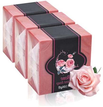 Savon à la rose fait à la main, 100 g, essence de rose naturelle, exfoliant, éclaircissant, nourrissant, contre les taches de peau, pour le soin quotidien de la peau, des cheveux, du corps et du