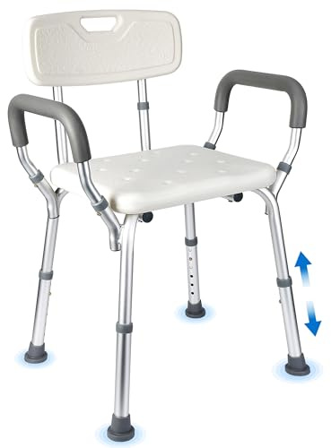 Shower Chair Seat with Padded Armrests for Bathtub Slip Resistant Shower Seat Adjustable Height Shower Chair 350 lb Capacity