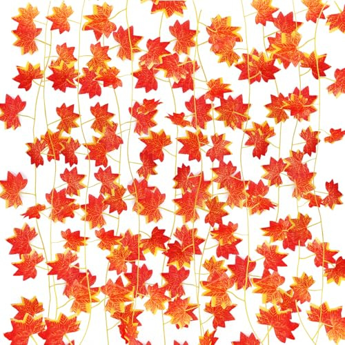 CHEESANHERR Guirnaldas Hojas de Arce Enredadera, 12 Pack Plantas Artificiales Decorativas, Hiedras Guirnalda Plantas Colgantes Interior Exterior Jardine Otoño Decoracion Halloween Navidad Boda (Rojo)