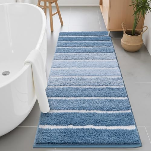 SHACOS Tappetino per Bagno Antiscivolo 60 x 120 cm, Tappeto Morbido e Lavabile, Tappeti Microfibra Assorbente, Blu