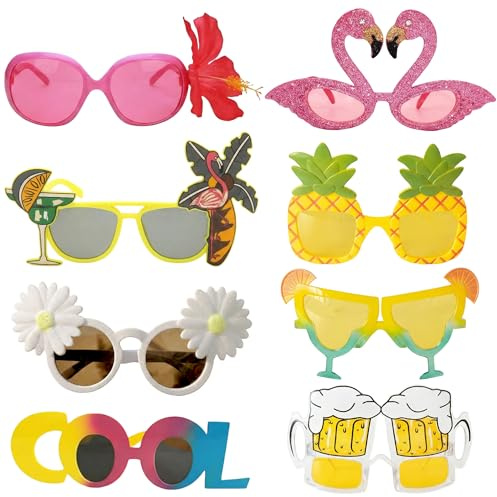 BUOSHUO Lustigen Partybrillen,Strandparty Sonnenbrillen | Set Enthält 8 Verschiedene Brillen in Bunten,für Hawaiian Tropical Partys oder Sommerfeste