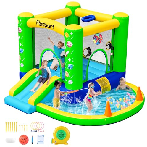 Inflatable Bounce House, Kids Bounce Castle Slide for Indoor Outdoor,Toddler Baby Jumper Bouncer, Kids Jumping Bouncy House with pump, Ball Pit Pool, Basketball Hoop, Dart Game 285 ×254 ×165 CM