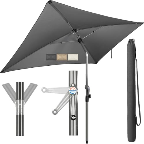 Menz Sonnenschirm Balkon mit Kurbel in Anthrazit, 200 × 125 cm | Sonnenschirm rechteckig mit Schutzhülle, UPF 50+ Balkonschirm, Sonnenschutz Balkon mit Kurbel, knickbar und höhenverstellbar
