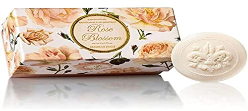 Rosenseife, rund 6 St 50g, handgemachte italienische Seife aus Fiorentino, mit dekorativer Prägung