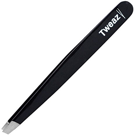K-Pro TWEAZY Pinzette für Augenbrauen & Gesicht – hochwertige Edelstahlpinzette mit schräger Spitze für präzises Styling & Haarentfernung – langlebig, hygienisch & kompakt (Schwarz)