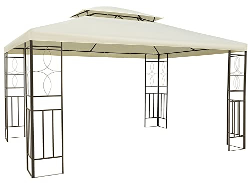 Outsunny Cenador de Jardín 3x4m Pabellón para Exterior con Doble Techo de Ventilación y 4 columnas de acero Estable para Fiestas Eventos Patio Crema