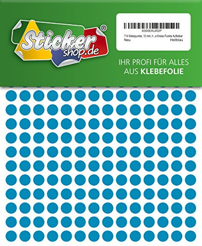 714 Klebepunkte, 10 mm, hellblau, aus PVC Folie, wetterfest, Markierungspunkte Kreise Punkte Aufkleber