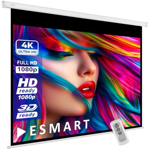 ESMART Economy EXM Motorleinwand, Gesamtbreite 177 cm, Tuch: Weiß | Bildfläche 140 × 105 cm, Format 4:3, weißes Tuch für Heimkino und Präsentationen, inklusive Fernbedienung