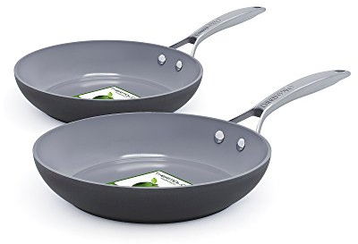 GreenPan Paris Pro Hard Anodized Healthy Ceramic Nonstick, 8 and 10 Frying pan Skillet Set, PFAS-Free, Dishwasher Safe, Grey