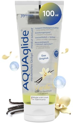 JOYDIVISION AQUAglide Vanille Gleitgel 100 ml, Veganes Gleitmittel, auf wasserbasis mit einen sinnlichen Vanille Duft, kristallklares Gleitmittel geeignet für Latex-kondome
