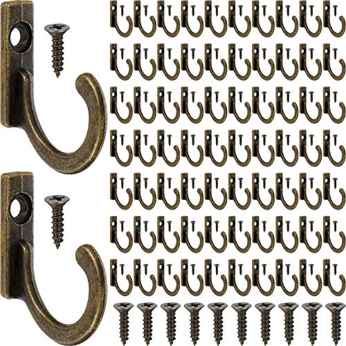 Zhehao 100 Stücke Wand Einzelhaken Kleiderhaken und 110 Stücke Schrauben zum Aufhängen Schlüssel Haken Schmuck (Bronze)
