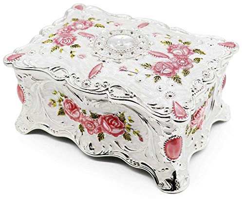 Schmuckkästchen Metall, Schmuckschatulle Mädchen Schmuckkästen Damen Ohrringe Schmuckdose Schmuckbox Luxuriös Wertvoll Diamant Ringe Schmuckstücke Halskette Geschenk Kasten Organizer Box, Weiß & Rosa