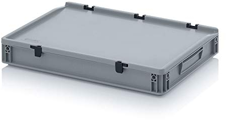 Auer Packaging Contenitore euro, 60 x 40 x 9 cm, con coperchio a cerniera, per camper, magazzino, garage, officina, scatola di plastica, 60 x 40 x 9 cm