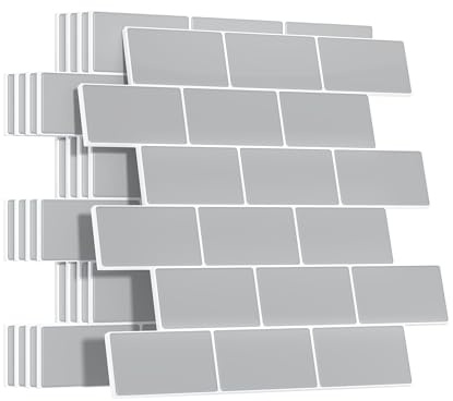 Yoillione Upgrade Thicker Peel and Stick Wall Tiles Backsplash for Kitchen and Bathroom, Metro Subway Tiles Self Adhesive Tile Stickers 3D Stick on Splashback Grey, 5 Sheets