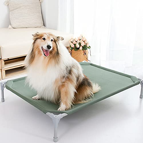 PJDDP Erhöhte Hundebett, Hundeliege Outdoor Für Klein, Mittelgroße, Grosse Hunde, Garten Sonnenliege, Outdoor Hundebett Mit Metallgestell,Grün,M