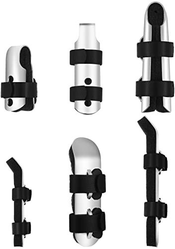 BBTO 6 Pcs Finger Splint Metal Support Finger Brace Arthritis Knuckle Immobilization with Soft Foam Inner Band and Protective Vent for Adults and Children, 2 Styles, Different Sizes(Black)