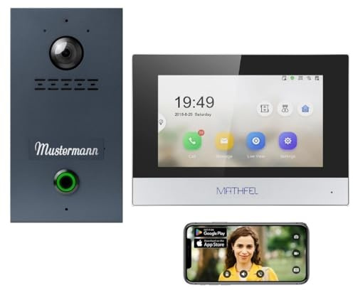 MATHFEL IP Video Türsprechanlage in Anthrazit mit Einer personalisierten Gravur, Unterputz-Türstation IP65, 7''Monitor, HD-Kamera 170°: 1x7'' Monitor