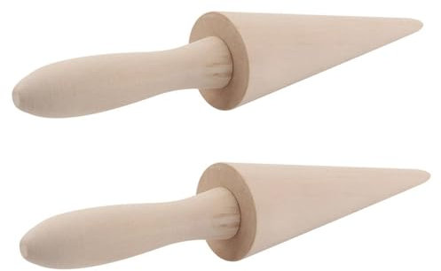 2PCS Waffle Cone Roller, Ice Cream Cone Mold Wooden Pizzelle Roller for DIY Pastry Dessert Cooking Kitchen Tool Decorating Baking Accessory