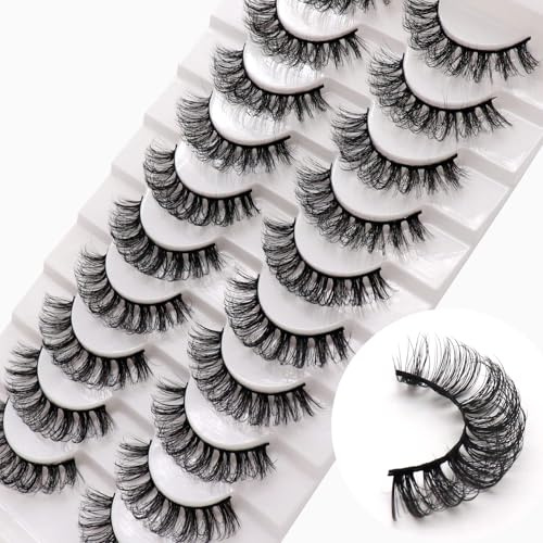 Veleasha Falsche Wimpern Russische Streifen Wimpern DD Curl Falsche Wimpern Fluffy Wispy Faux Mink Wimpern 10 Paar Pack (D02)