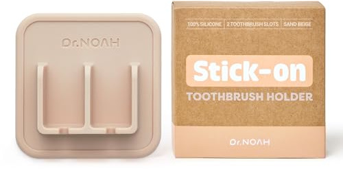 Dr.NOAH Silicone Wall Mount Toothbrush Holder | Sand Beige | Strong Suction | Easy to Remove & Reuse | Dishwasher & Microwave Safe | Bathroom Toothbrush Holder (Sand Beige)