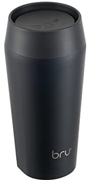 bru Travel - Insulated Coffee Cup Travel Mug for Hot Drinks, Leakproof, Ceramic Lined (340ml, Black Magic)