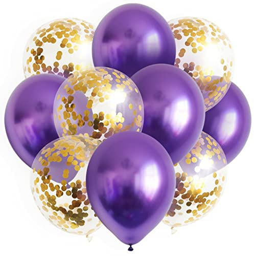 10x Luftballons Set Lila Gold Konfetti Metallic Ballons Geburtstag Deko Party