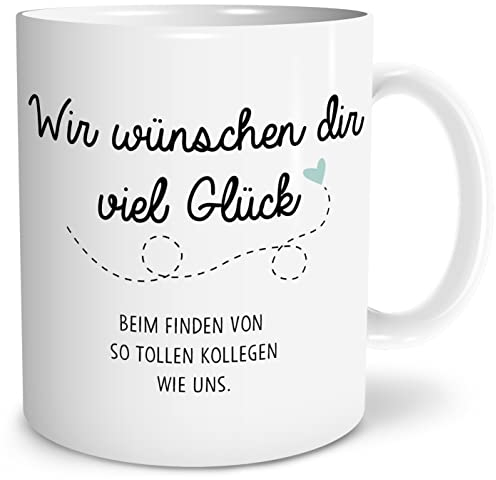 OWLBOOK® Wir wünschen die viel Glück Tasse mit Spruch Kollegen zum Abschied Glückwünsche Keramik 300 ml