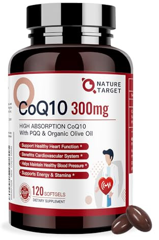 NATURE TARGET CoQ10-300mg-Softgels + PQQ with Organic-Olive-Oil - High Absorption-Coenzyme-Q10 - Antioxidant-for-Heart-Health and Immune Support, Energy Production, 120 Servings