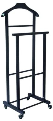Mottiwood Calzatore Kleiderständer für Schlafzimmer, Schwarz, Original, Buchenholz Natur, Farbe Schwarz, Doppelter Diener mit 4 Rollen