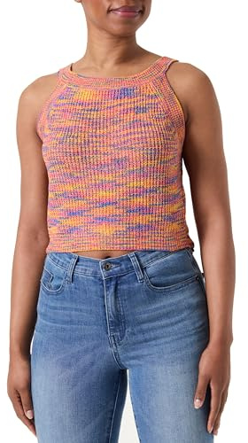 PIECES Dam Pckera Sl Cropped stickad topp stickad topp, Mandarin orange/detalj: 020 Multi Clr Yarn, S