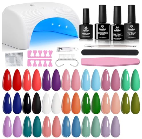 Beetles Gel Nail Polish Kit with UV Light - 31Pcs Nail Polish Set Popular Color Gel with Base and Matte&Glossy Top Coat Soak Off All Season DIY Manicure Kit Art Gifts for Women Teen Girls