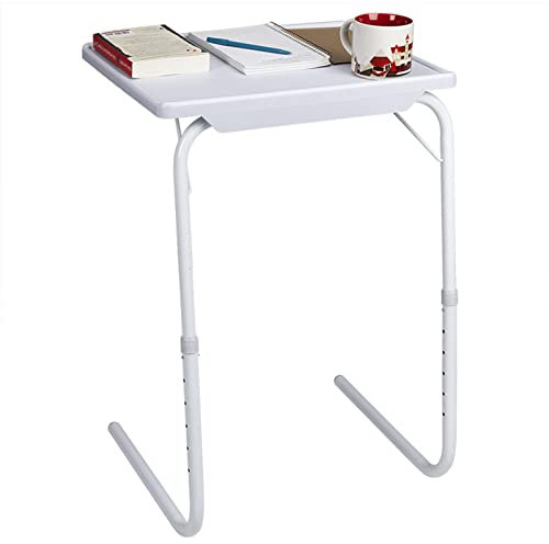 TV-Tabletttische, Verstellbarer TV-Esstablett-Tisch, bequemer Klapptisch mit 6 Höhen- und 3 Neigungswinkeleinstellungen, Weiß (1er-Set)