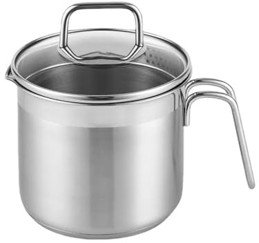 DCIGNA Casserole en acier inoxydable avec couvercle en verre, casserole de 2,5 litres, parfaite pour faire bouillir le lait, la sauce, les sauces, les pâtes, les nouilles