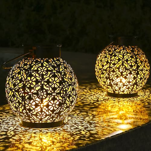 BGIUSQF Lanterne da Esterno, 2 Pezzi Lanterna Solare da Esterno, IP55 Impermeabile LED Lanterne Solari da Giardino, Decorazioni Giardino per Giardino Terrazza Balcone Festa Decorazione