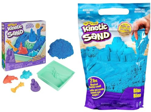Kinetic Sand Sandbox Set Blau - mit 454 g original magischem kinetischem Sand aus Schweden & Beutel Blau, 907 g