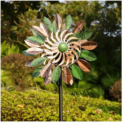 OLAQLLD Moulin A Vent Jardin Exterieur Solaire, Changement De Couleur ， DéCo ExtéRieure ImperméAble Et Antirouille ， DéCoration Exterieur Convient pour La DéCoration De La Cour,Green